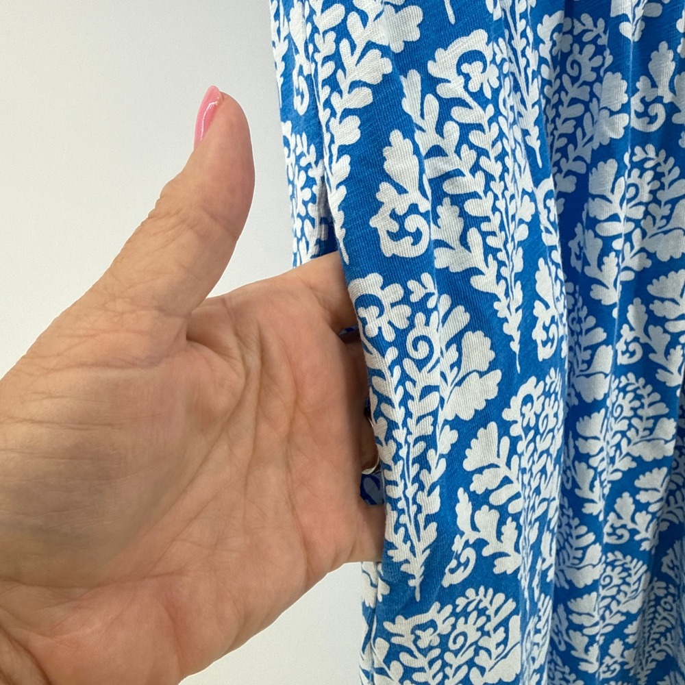 Boden Naomi Short Jersey Dress 10R Blue Botanical Flourish Mono Print Pockets - Picture 4 of 9